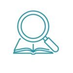 Magnifier with open book icon representing real research